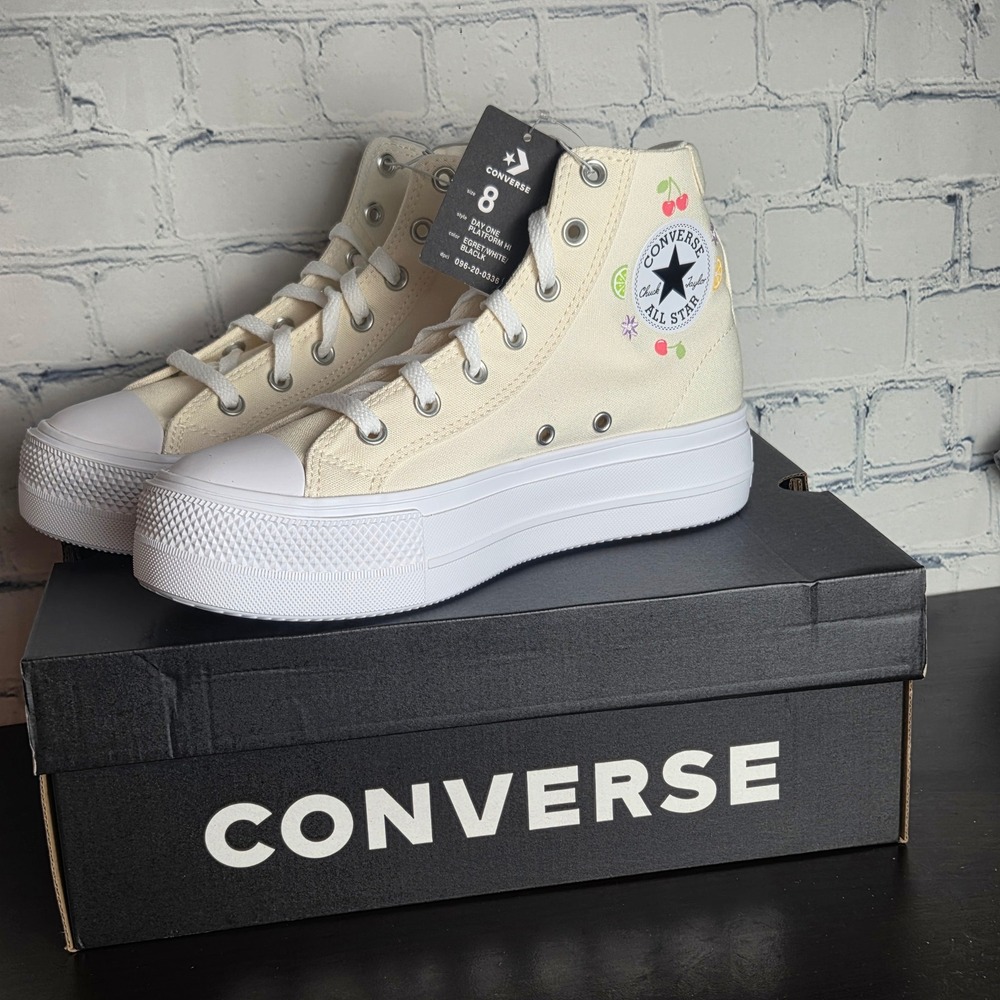 Converse Day One Platform Hi Egret Fruit Embroidered Sneakers A19325C Womens 8